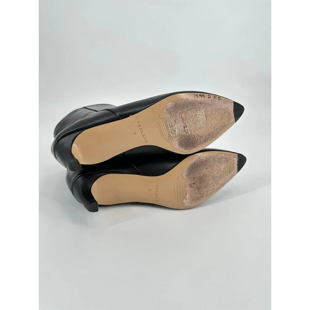 Everlane Studio Kitten Heel Bootie Black Italian Leather Pointed Toe Women's 7